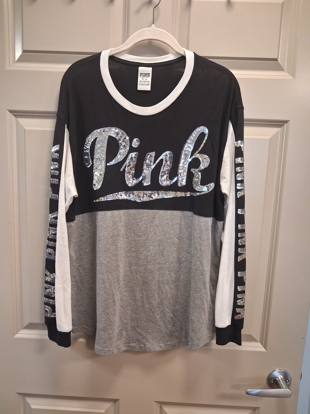 PINK Bling Victoria's Secret Sequin Logo Long Sleeve Tee- Y2K Size Med